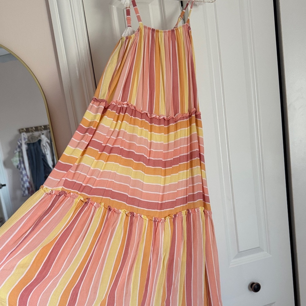 Jessica Simpson Pink, Yellow & White Striped Tiered Sundress